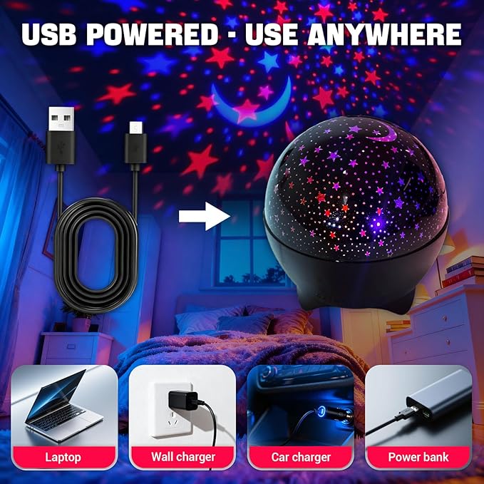 MAXROCK Star & Moon Projector, Galaxy Projector, Bedroom Decoration, Party, Star and Moon Night Light, Children's Gift, Christmas Gift