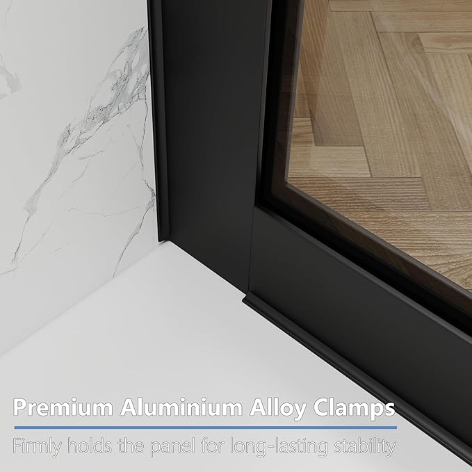 35" W x 60" H Bathtub Fixed Glass Panel, 3/8" (10mm) Tempered Glass with Dual Nano Coating, Frameless Shower Door, Bath Tub Shower Screen, Matte Black