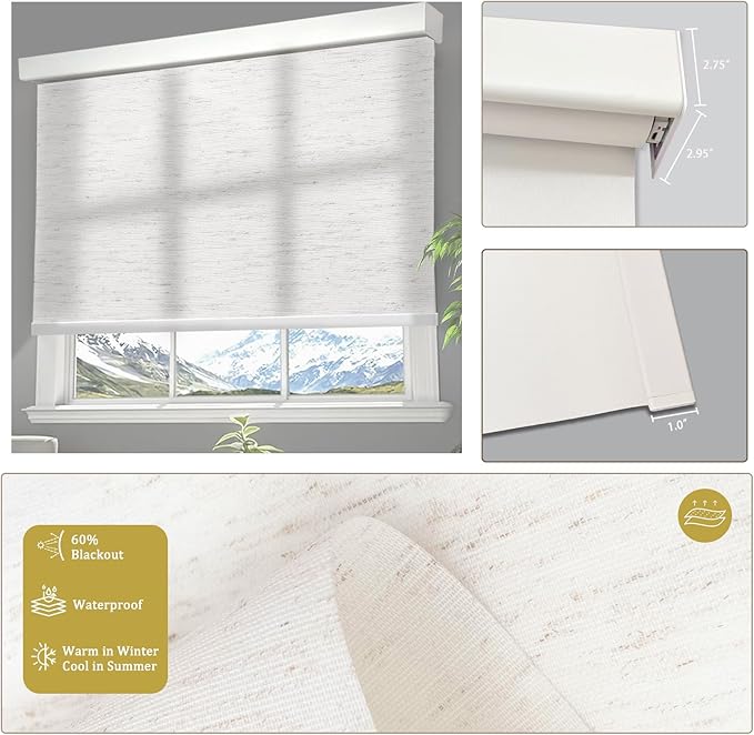 COOLWINDS Motorized Blinds with Remote Cordless Automatic Motorized Shades Custom Blinds for Windows Smart Curtains Compatible with Alexa Google Home(Light Filtering Linen Sandy Beach,W70 x H72in)