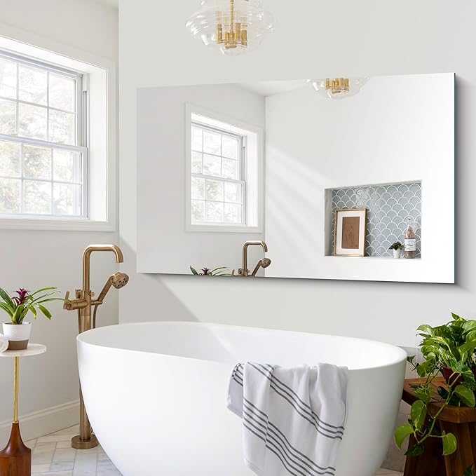 CILIBER Frameless Mirror, 60x36 Large Bathroom Mirrors for Wall, Upgraded Shatterproof Rectangle Vanity Mirror Over Sink with Polished Edge for Bathroom,Bedroom,Living Room and Entryway