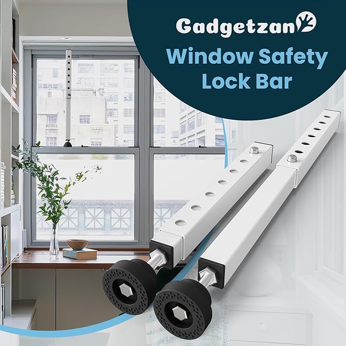 Gadgetzan 2 Pack Window Security Bars Adjustable 11"-18",Portable Short Sliding Window Lock Bar for Child Safety/Anti-Theft,Window safety lock with Rubber Base for Vertical and Horizontal Window-White