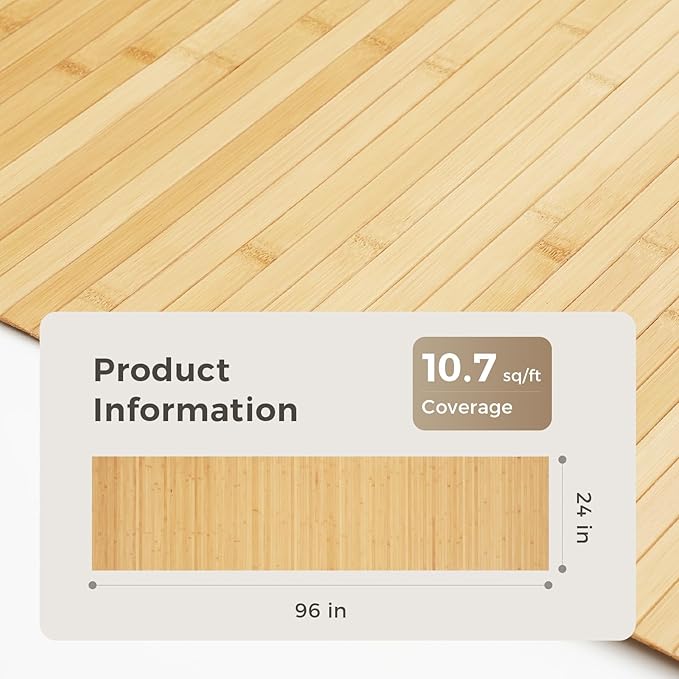 OUZUGIE 1 Pack 96x24 Inch Natural Bamboo Wall Panel – Carbonized Pole Wrap Paneling for Walls, Ceilings, Cabinets, Furniture – Ideal for Bedroom, Living Room & Office DIY Decor