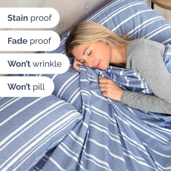 Split Head King Sheet Set – 4 Piece Flex Split Top King Sheets for Adjustable Beds - Fits 14” to 16" Mattress w/ Deep Pockets - Breathable & Cooling - Luxury Bedding and Wrinkle Free - Blue Stripes 2