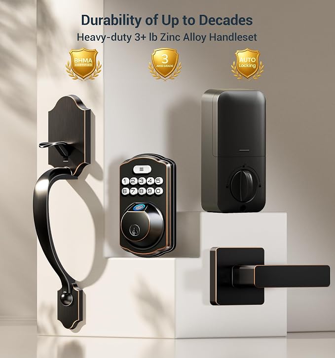 Veise Fingerprint Door Lock Set, Keyless Entry Door Lock, Front Handle Set - Image 6