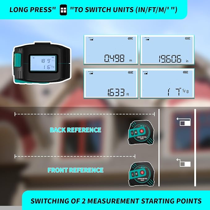 2-in-1 Laser Tape Measure 262ft Rechargeable Digital Tape Measure - Image 4