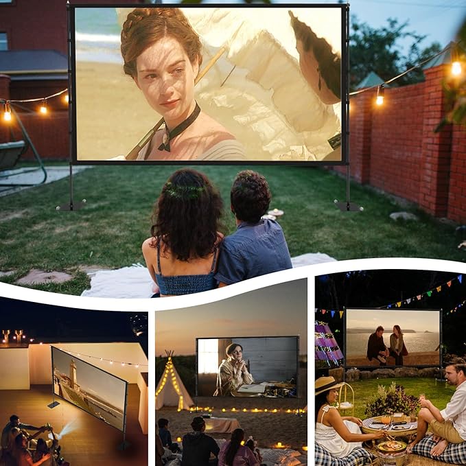 STWUI Outdoor-Projector-Screen-with-Stand - 120 inch Portable Projector Screen Indoor Outdoor Projector Screens 16:9 4K HD Lightweight Movie Screen with Carry Bag for Backyard Movie Night