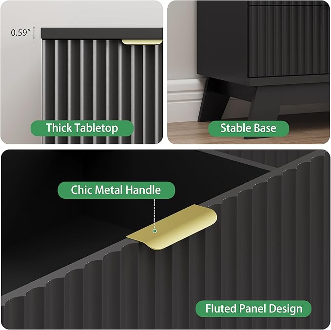 Xixini Fluted Dresser for Bedroom with 6 Drawers, 46" Tall Modern Chest of Drawers with Metal Handle, Wooden Dresser TV Stand, Wood Closet Clothes Storage Organizer for Living Room, Hallway, Black