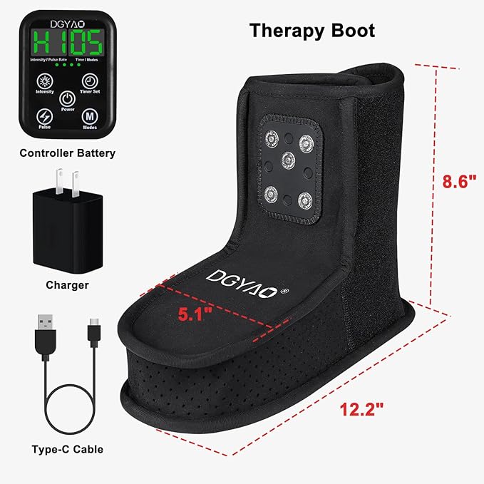 Rechargeable Red Light Therapy Feet Ankle, 132 LEDs 660 nm Red Light and 850 nm Infrared Light Therapy Shoe, with 6000mAh Battery Adjustable Power and Time Controller