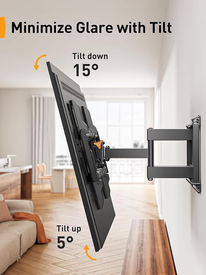 Perlegear UL Listed Full Motion TV Wall Mount for 42-90 inch TVs up to 132 lbs, TV Mount with Dual Articulating Arms, Tool-Free Tilt, Swivel, Extension, Leveling, Max VESA 600x400mm, 16" Studs, PGLF8.