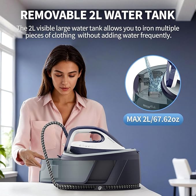 IRONDAY Steam Iron for Clothes,1500W Professional Steam Station,67.62oz Water Tank,Auto Shutoff,Self-Clean,ECO Mode, Iron Steamer with Ceramic Soleplate for Various Fabrics, Lock For Easy Carry