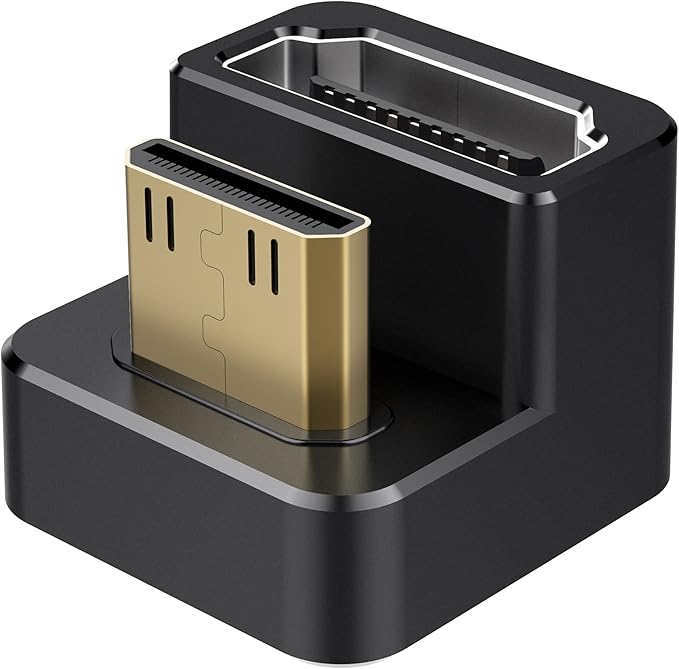 AGVEE 1 Pack (Long Side Inward) 180 Degree Angled Mini HDMI Male to HDMI Female Adapter, U-Shaped 4K@60HZ Converter Coupler Connector Extender for Portable Display Monitor Accessories, Black