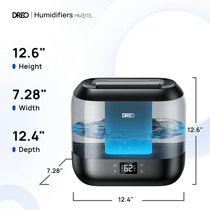 DREO Smart Humidifiers for Bedroom, Top Fill 4L Supersized Humidifier Large Room with 28 dB, 36H Runtime, Touch/APP/Voice Control, Nightlight, Cool Mist Humidifiers for Baby, Plants, Indoor, Ebony