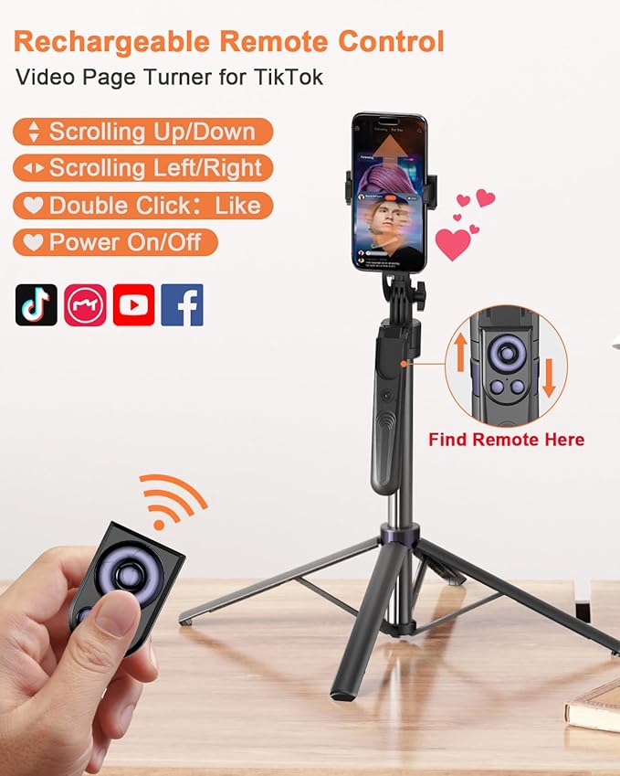 Yeaki 71” Auto Face Tracking Tripod for iPhone with Light,360° Rotating Phone Stand with Rechargeable Remote Control for TikTok Vlog Video Recording, Phone Tripod for Android Camera/GoPro/Ring Light