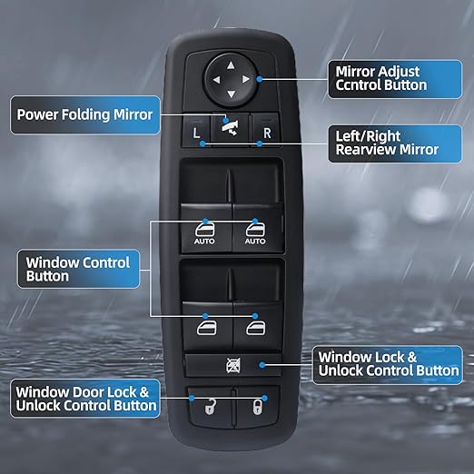 WUANGKI Power Control Window Switch | Front Driver Side | 8+3 Pins | Compatible with 2012 Chrysler 300 Dodge 2011-2012 Journey 2016-2018 Ram 1500 2500 3500 19-21 Ram 1500, 19-21 Classic OE# 56046826AE