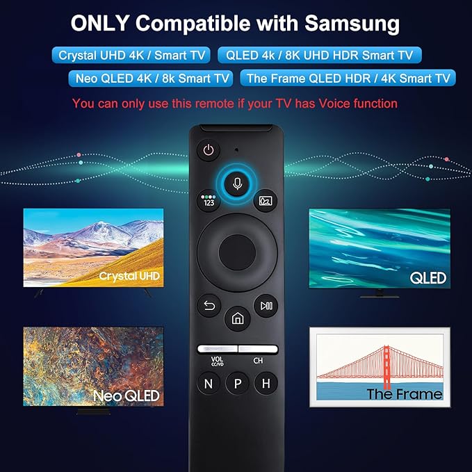 Replacement Voice Control for Samsung-Smart-TV-Remote, for Samsung Crystal UHD QLED Curved 4K 8K Smart TVs(2020/2021)