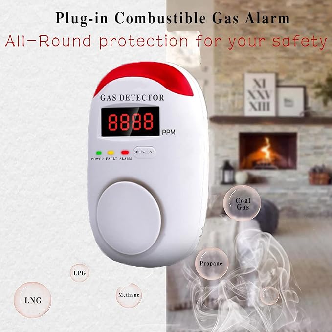COLORWELL Gas Alarm，Propane detectors for Home，Gas Alarm Detector for Home，Plug-in & Wall-Mounted LED Sound/Light Alarm for Home & RV - Detects LNG/LPG/Combustible Gas, Deaf-Friendly