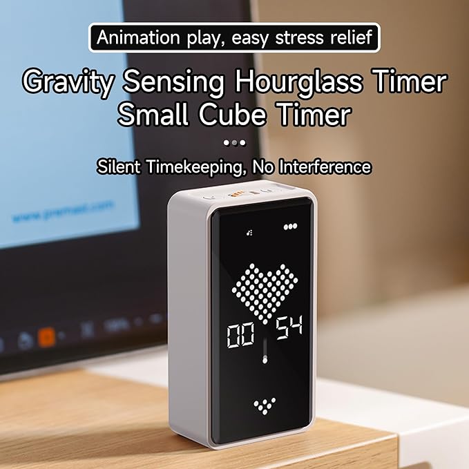 Digital Hourglass Timer, Rechargeable Magnetic Visual Timer with Large LED Display, Adjustable Volume for Classroom, Cooking, Fitness, Baking, Kids Learning & Teaching (White)