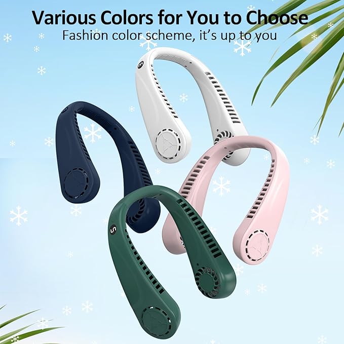 BIRDDIE Portable Bladeless Hanging Neck Fans with Screen Display and 5 Speeds Levels, USB Rechargeable, 360° Cooling Wearable Personal Fan for Work Travel Sport Outdoor (Pink)