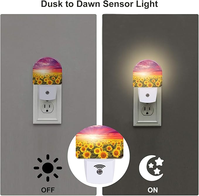 sndheke Sunflowers with Sunset Night Light for Kids,Blooming Summer Sunflowers Night Light Plug in with Dusk to Dawn Sensor,0.5w Energy Saving Nightlight for Hallway Stairway Kitchen Bedroom
