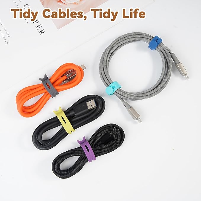SOLIDATOR 24-Pack Reusable Fish-Shape Silicone Cable Ties – 8 Colors, 4.7” Adjustable Cord Organizers for Cords & Electronics, Cord Wraps for Charging Cables, Cable Management for Home & Office