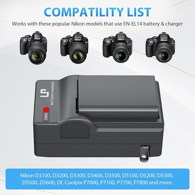 LP EN-EL14 EN EL14a Battery Charger Pack, P7800 & More - Image 2