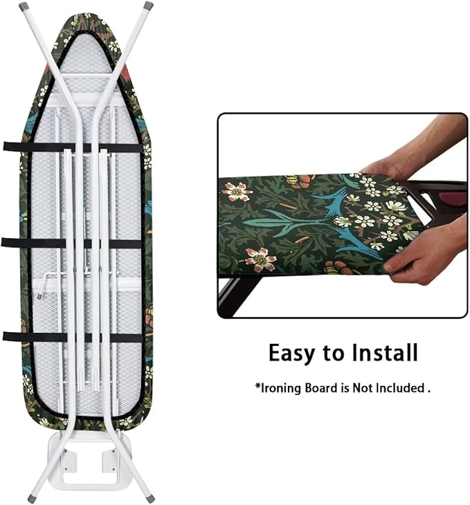 ZCFYGDX William Morris Ironing Board Cover Nylon Buckle Fastening Easy to Install Iron Decor Covers Standard with Elastic Edge Scorch Resistant Protective Covers for Iron Board 15x48 Vintage Print