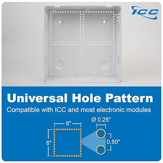 ICC 14” Plastic Structured Wiring Enclosure with Cover, Media Enclosure with CAT6 8-Port PoE++, 1x8 Bridged Telephone RJ31X, & 1x6 Video, Cable Management Box, UL Listed TAA Compliant, ICRESDP14K