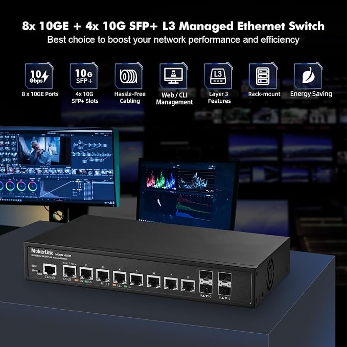 MokerLink 12 Port 10G Managed Switch, 8x10G Ethernet, 4x10G SFP+, - Image 2