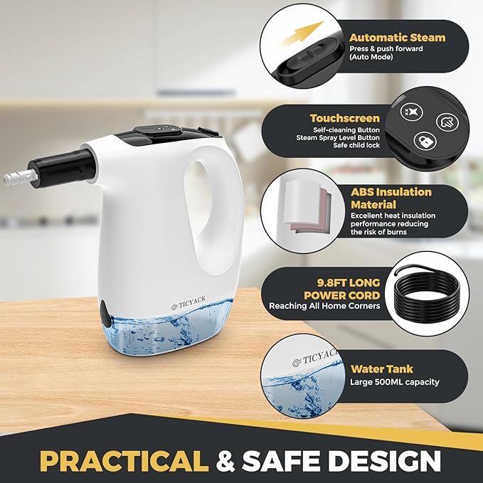 Handheld Steam Cleaner, 15S Rapid Heating, 3 Adjustable Modes, 14 Cleaning Kits, Steam Cleaner for Home, Kitchen, Bathroom, Car