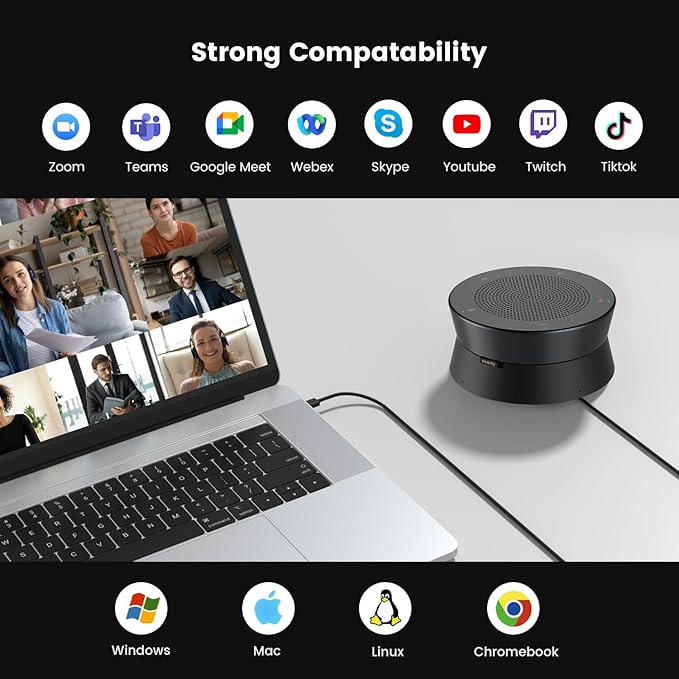 NEARITY A20S Conference Speaker and Microphone, USB Speakerphone w/8 Mics, 16ft Voice Pickup, AI 2.0 Noise Cancelling, USB Speakermic with Daisy Chain, Works with Microsoft/Teams/Google Meet