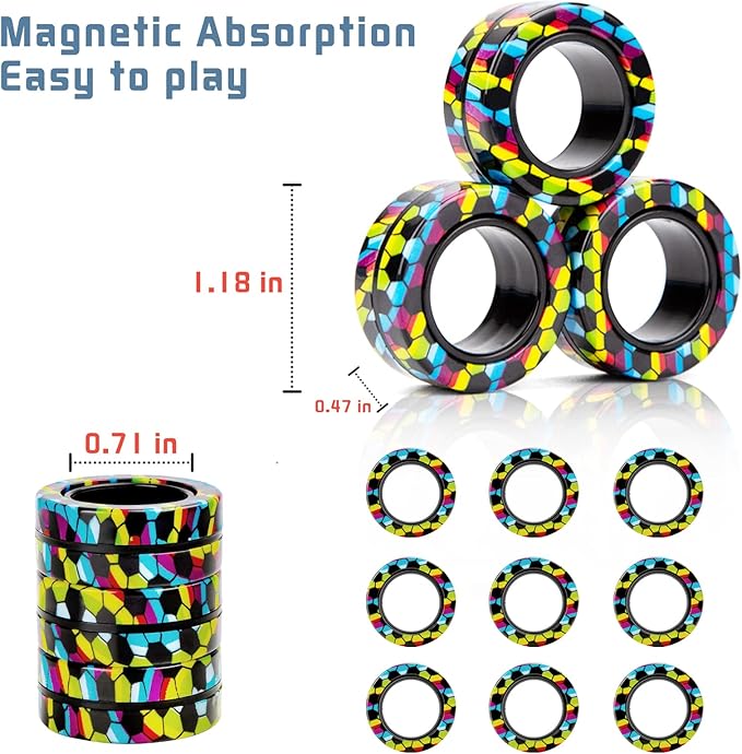 Magnetic Rings Fidget Toys Pack, Idea ADHD Fidget Toys, Adult Fidget Spinner Rings for Anxiety Relief Therapy, Great Gift for Adults Teens Kids 12 14 Years Old (9PCS)