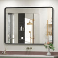 44x36 Inch Black Matte Framed Mirror for Bathroom, Rounded Rectangle Mirror, Bathroom Vanity Mirror for Wall, Anti-Rust, Shatterproof (Horizontal/Vertical)