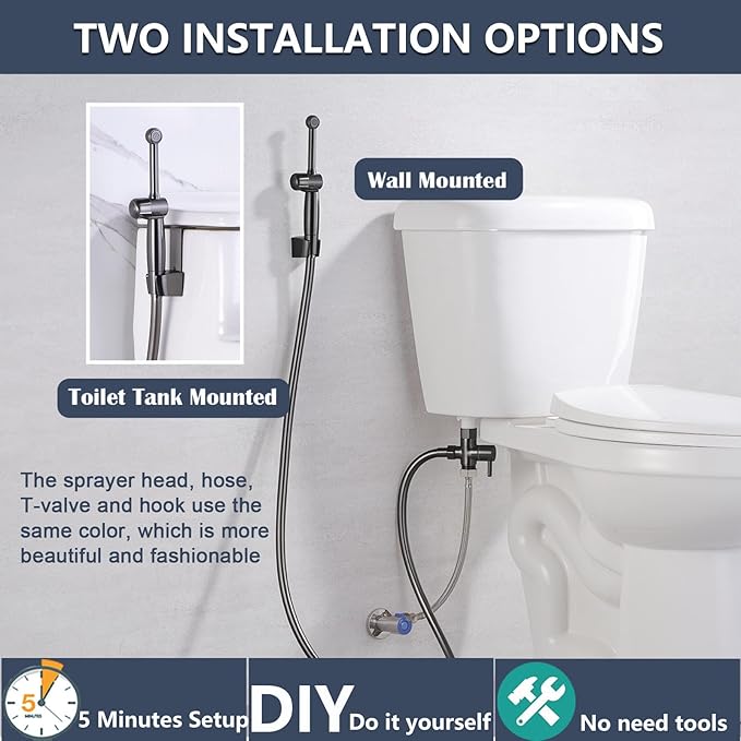 SonTiy Handheld Bidet Toilet Sprayers Black Stainless, Cloth Diaper Sprayer Bathroom Hand Held Jet Spray Bidet Attachment for Toilet with Adjustable Pressure Control, Solid Brass, 7.9" Bidet Wand