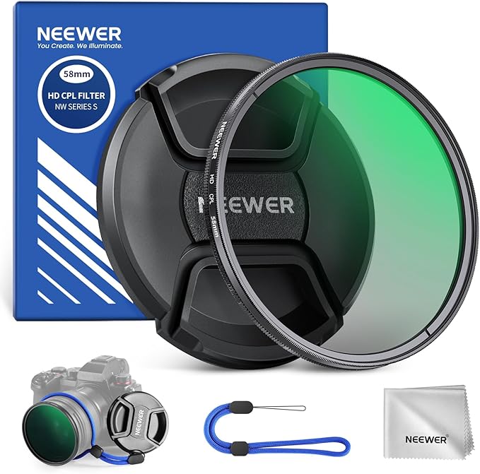 NEEWER 58mm CPL Filter with Lens Cap, Ultra Thin Circular Polarizing Filter by Neewer