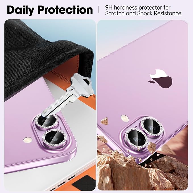 for iPhone 16/16 Plus Camera Lens Protector Bling Individual Metal Diamond Ring - Image 3