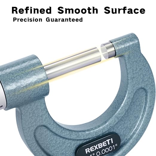 REXBETI 4Pcs Outside Micrometer Set, 0-4" Machinist Micrometer, Ultra-Precision Carbide Tipped Measuring Tool Set, 0.001" Graduation, +/-0.0001" Accuracy, Protective Case