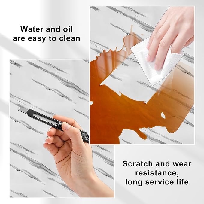 Wall Panels Peel and Stick，PVC Imitation Artificial Marble Tiles Sticker，10 pcs 23.6" L x 11.8" W，Heat-Resistant Backsplash Tile，Ideal for Kitchen Bathrooms Living Rooms Bedrooms.