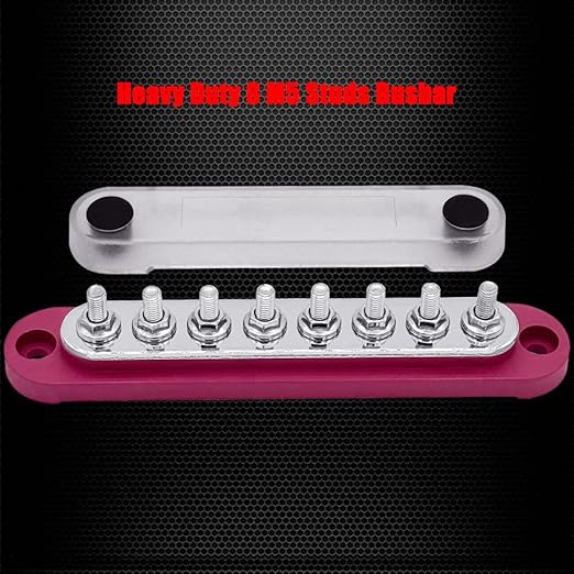 8 x M5 (#10) Studs Power Distribution Block Bus Bar 12V, Ampper 5.9" HD 120A Marine BusBar Battery Distribution Block W/Cover for Car Boat Solar (Red)
