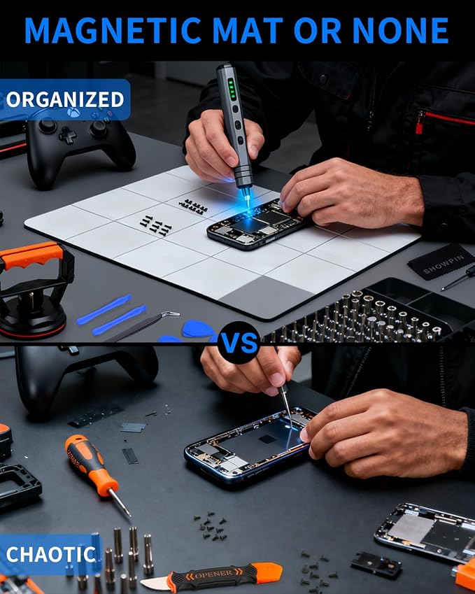 Large Size Magnetic Project Mat SHOWPIN Small Parts Work Mat with A Board Marker - Preventing The Small Screws from Getting Lost and Unorganized (9.8x11.8 inches)