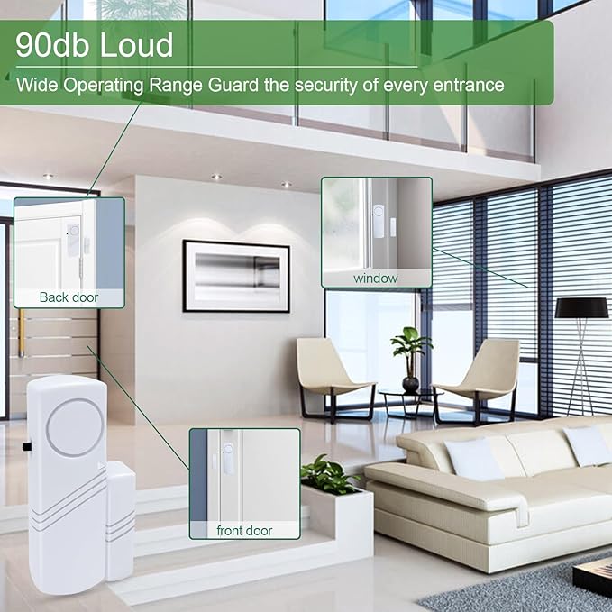 Door Window Alarm, 90dB Door Alarms Sensor for Kids Safety, Home Security, Door Window Burglar Alarm, Window Pool Alarms for Home, Apartments, Offices, Hotel Rooms (6pack)
