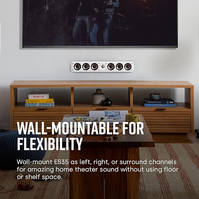 Polk Signature Elite ES35 Slim Center Channel Speaker - Hi-Res Audio Certified, Dolby Atmos & DTS:X Compatible, 1" Tweeter & (6) 3" Woofers, Dual Power Port for Effortless Bass, Elegant White-Washed