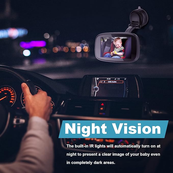 1080P Baby Car Mirror, Shybaby 4.3" Baby Car Camera Monitor - Image 4