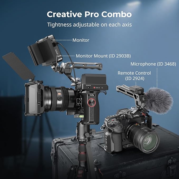 SMALLRIG Top Handle with Monitor Mount Kit, with 3/8"-16 Locating Holes for ARRI, 1/4"-20 Threaded Hole, 5 Built-in Cold Shoe, 360° Swivel and 180° Tilt Adjustable, Anti-Twist Design - 5323
