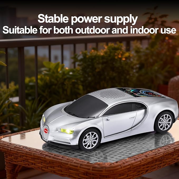 WSTER Luxury Sports Car Model Bluetooth Speaker with HD Sound, TWS Stereo Pairing, Display Screen, Built-in Microphone, Unique Bluetooth Car Speaker for Home, Party, Outdoor & Beach (Silver)