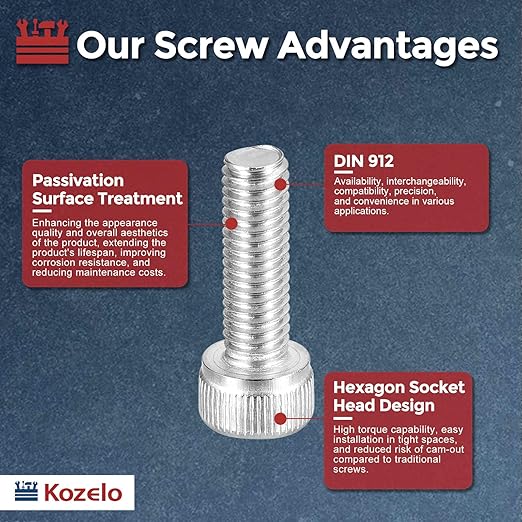 Kozelo 30pcs Socket Head Cap Screws - [M5-0.8 x 16mm] 304 Stainless Steel Allen Socket Drive for Electrical Motor 3D Printing Fan Engine Replacement Use, Silver