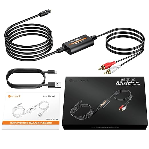 Neoteck 192kHz DAC Converter 7ft/2.1m Optical to RCA Cable SPDIF to RCA Digital to Analog Converter for HDTVs Set-Top Boxes DVD/Blu-Ray Players-Male Output