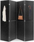 ECOMEX 4 Panel Room Divider, 5.6Ft Pegboard Display Wooden Room Divider Folding Privacy Screen Room Divider Freestanding Peg Board Display for Trade Show Craft Show Home Wall Organizer, Classic Black