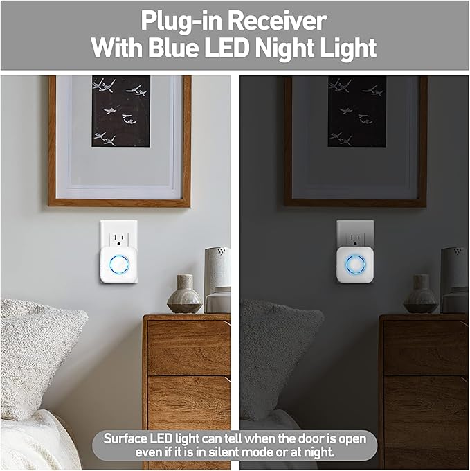 Door Chime, Satisure Wireless Door Open Contact Sensor Alarm Chime with 600 FT Range 58 Chimes 5 Volume Levels LED Indicators (2 Receivers & 2 Sensors)