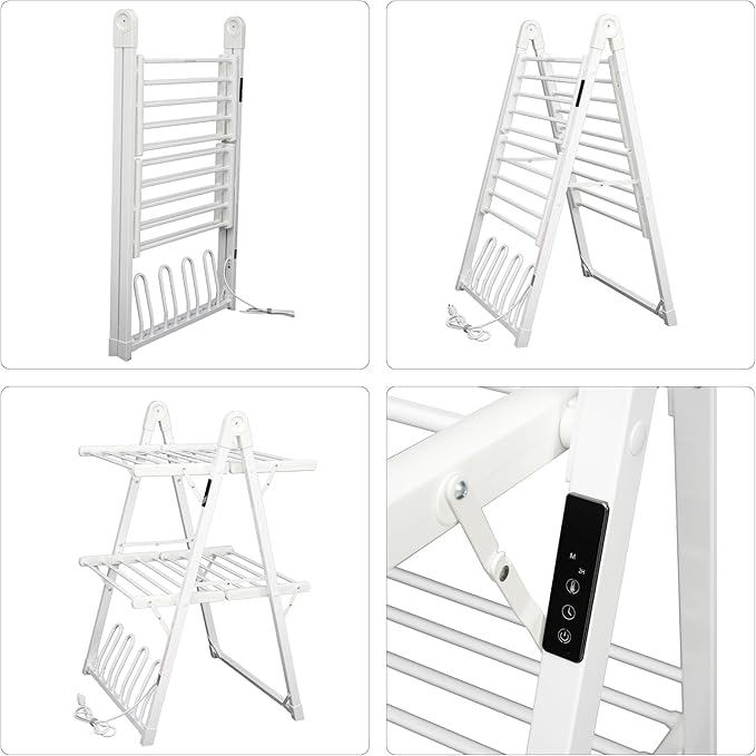 SHARNDY Electric Heated Clothes Drying Rack,Foldable Heated Garment Dryer with Timer Shut-Off Laundry Rack for Clothes Shoes Socks,Aluminum Alloy,White,Plug & Play,(39.37x25.98x23.82in)
