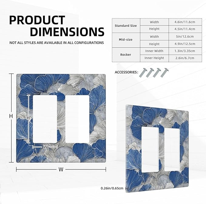 Bvtewkhz Abstract Blue Marble Plant Leaves 2 Gang Double Rocker Decorative Light Switch Covers Electrical Faceplate Switch Plates for Bathroom Kitchen Home